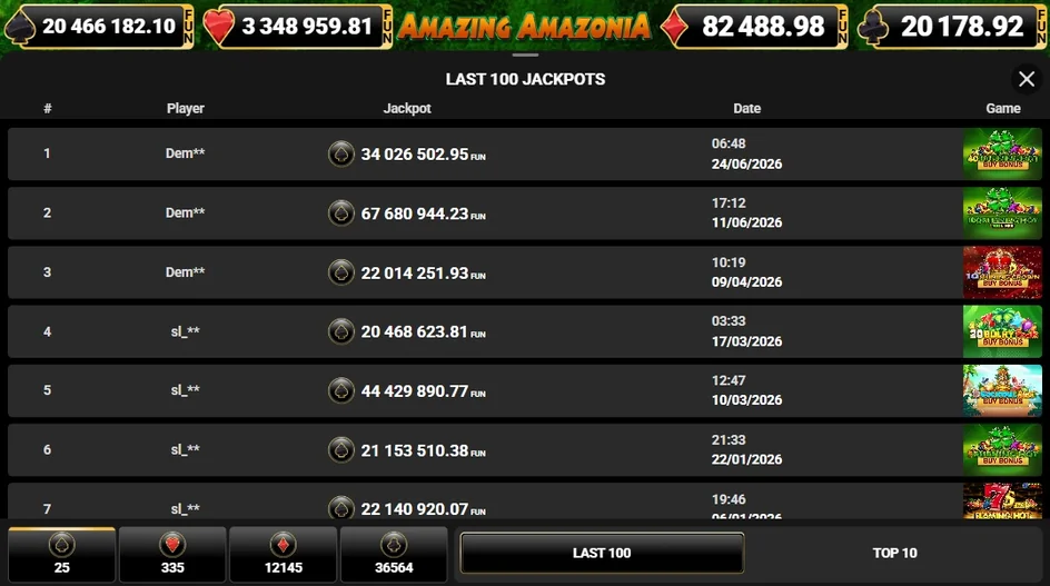View jackpot winners popup.